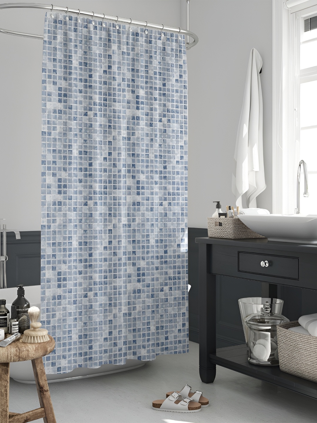 

ArtzFolio White & Blue Printed Waterproof Shower Curtain