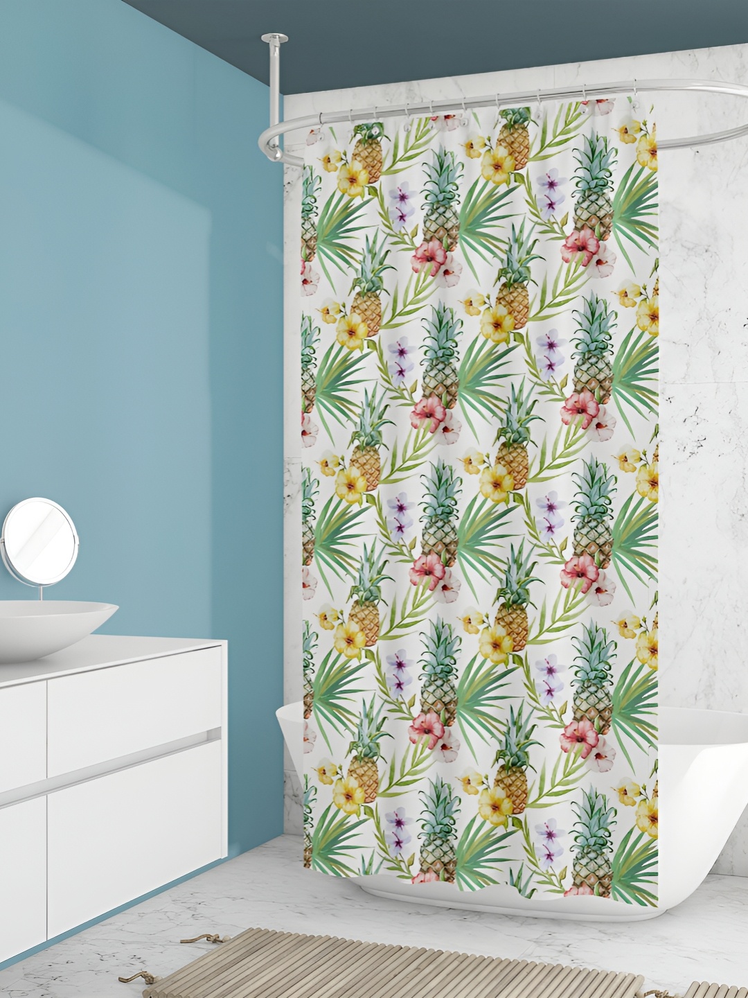 

ArtzFolio White & Green Printed Waterproof Shower Curtains
