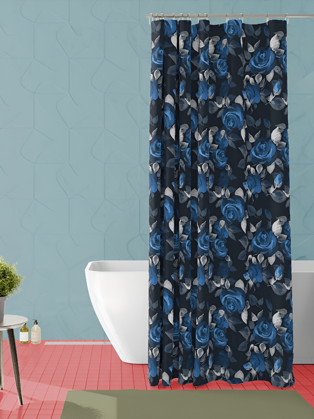 

ArtzFolio Black & Blue Printed Waterproof Shower Curtain