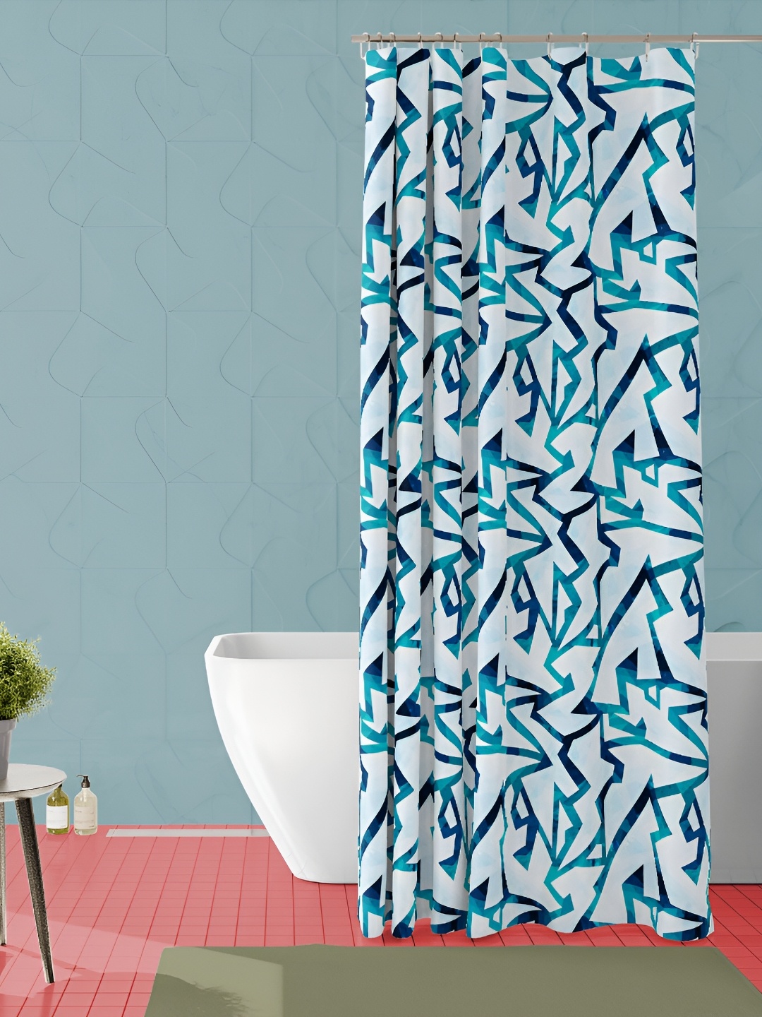

ArtzFolio White & Teal Printed Waterproof Shower Curtains