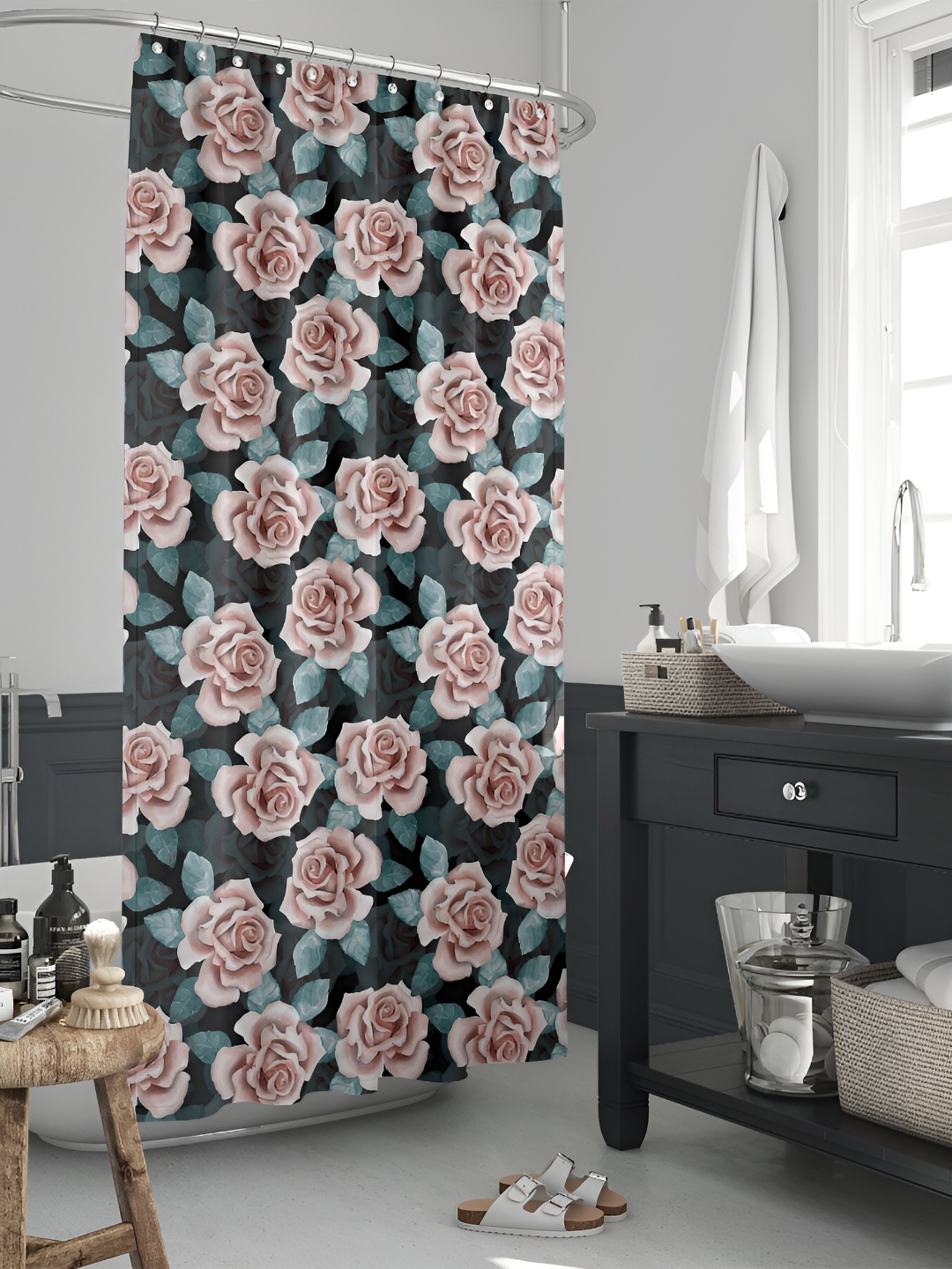 

ArtzFolio Green & Pink Printed Waterproof Shower Curtains