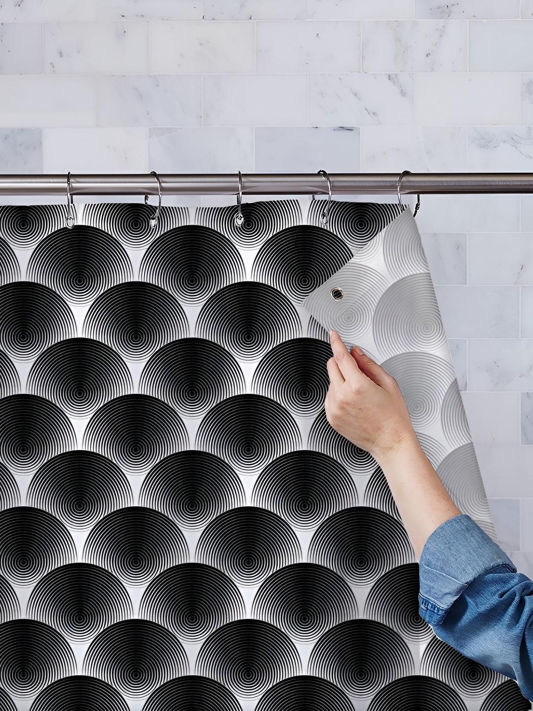 

ArtzFolio White & Black Printed Waterproof Shower Curtain