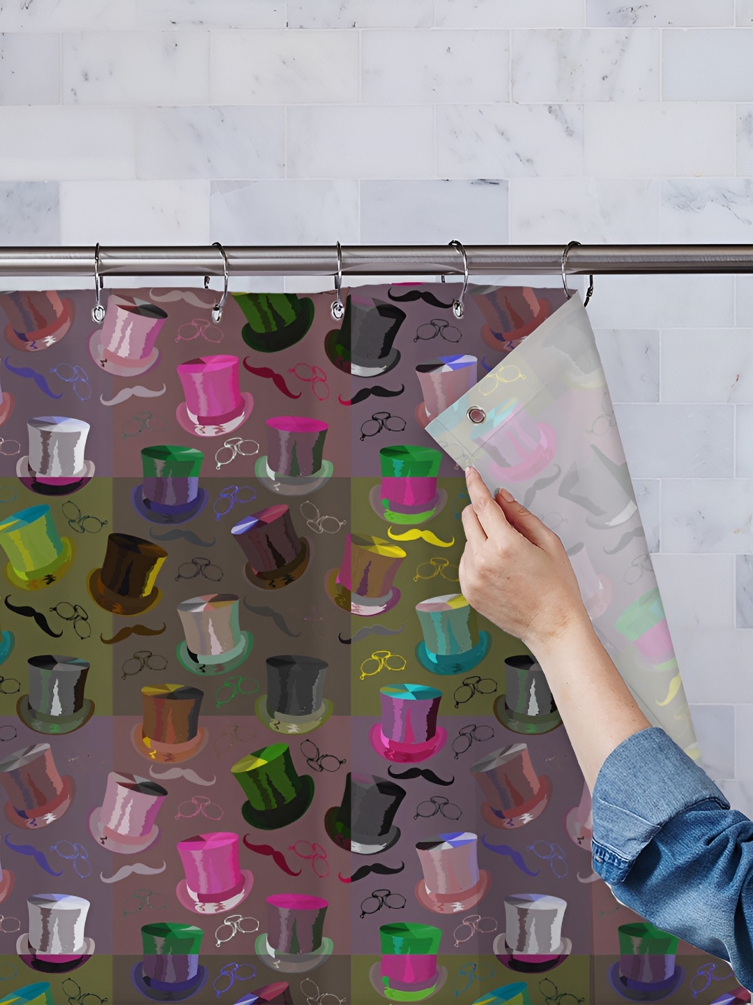 

ArtzFolio Purple & Green Printed Waterproof Shower Curtains