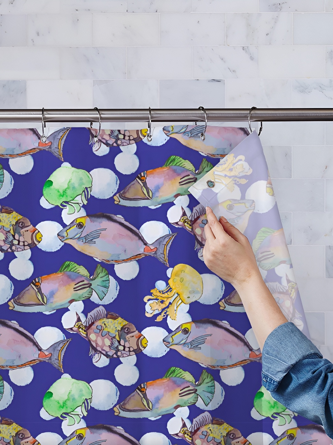 

ArtzFolio Blue & Green Printed Waterproof Shower Curtains
