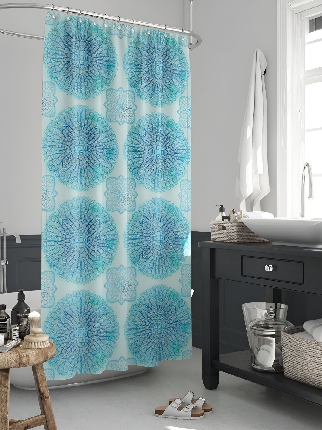 

ArtzFolio Blue & Green Printed Waterproof Shower Curtains