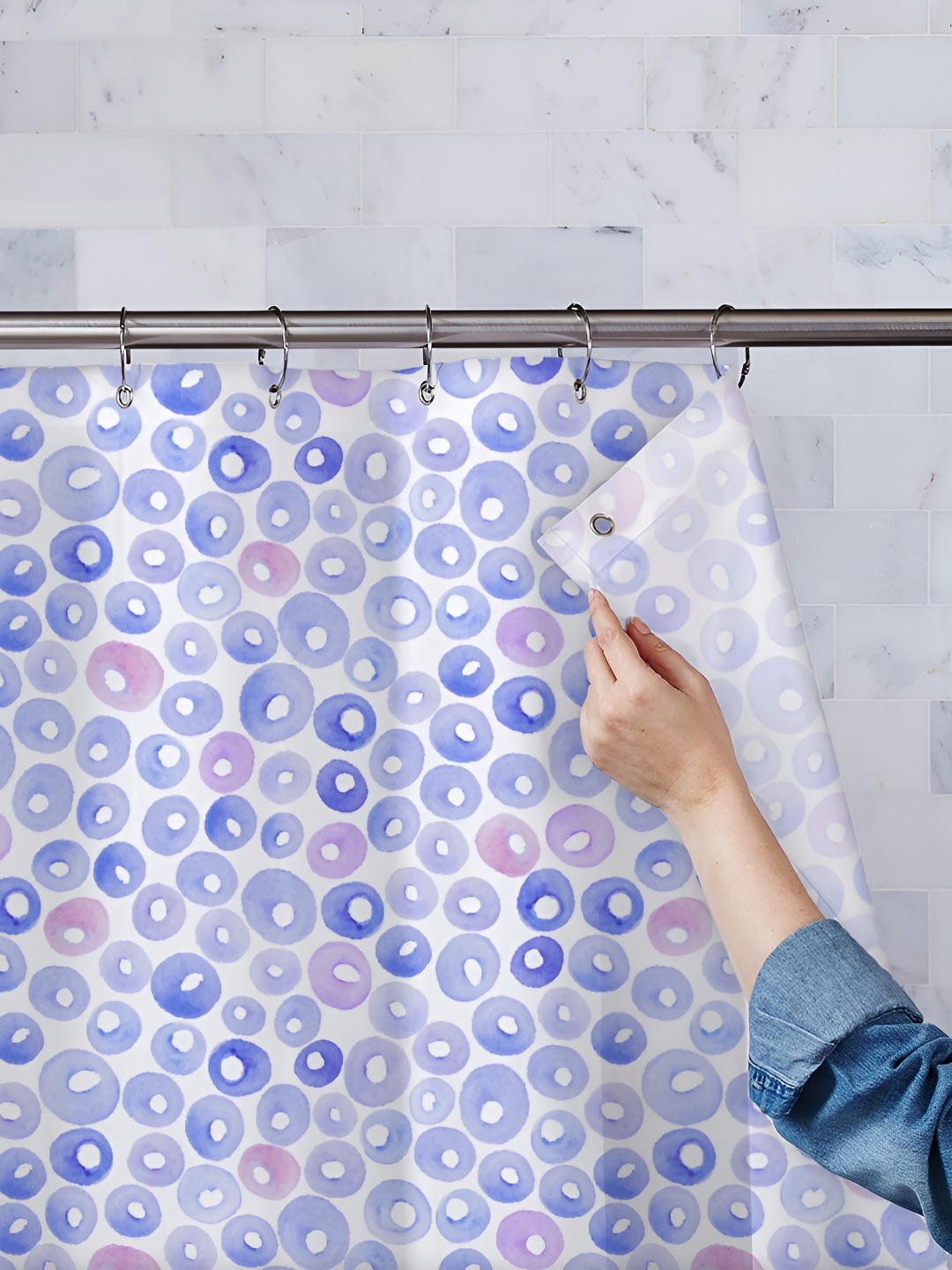 

ArtzFolio White & Blue Printed Waterproof Shower Curtains