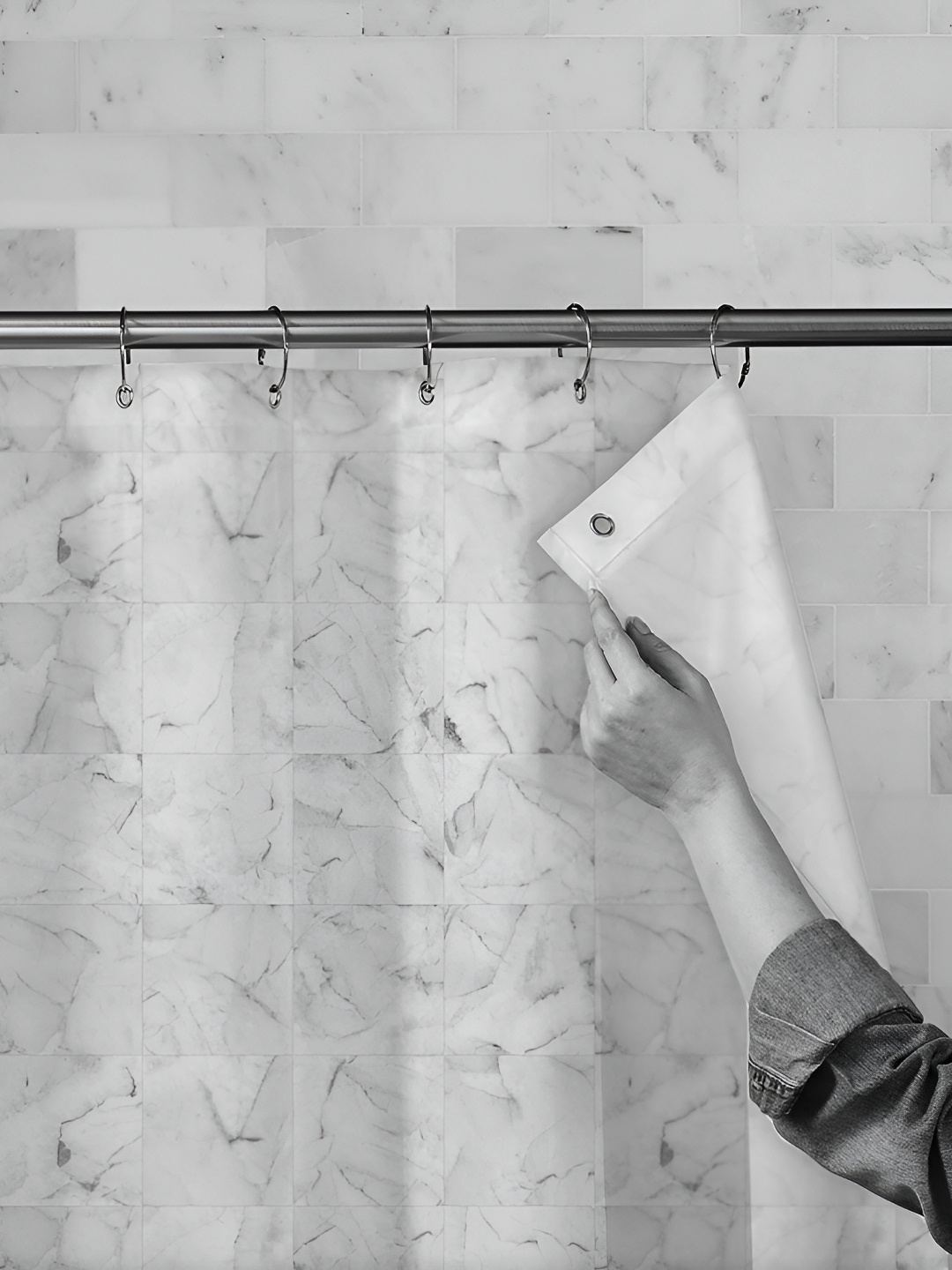 

ArtzFolio White & Grey Printed Waterproof Shower Curtains