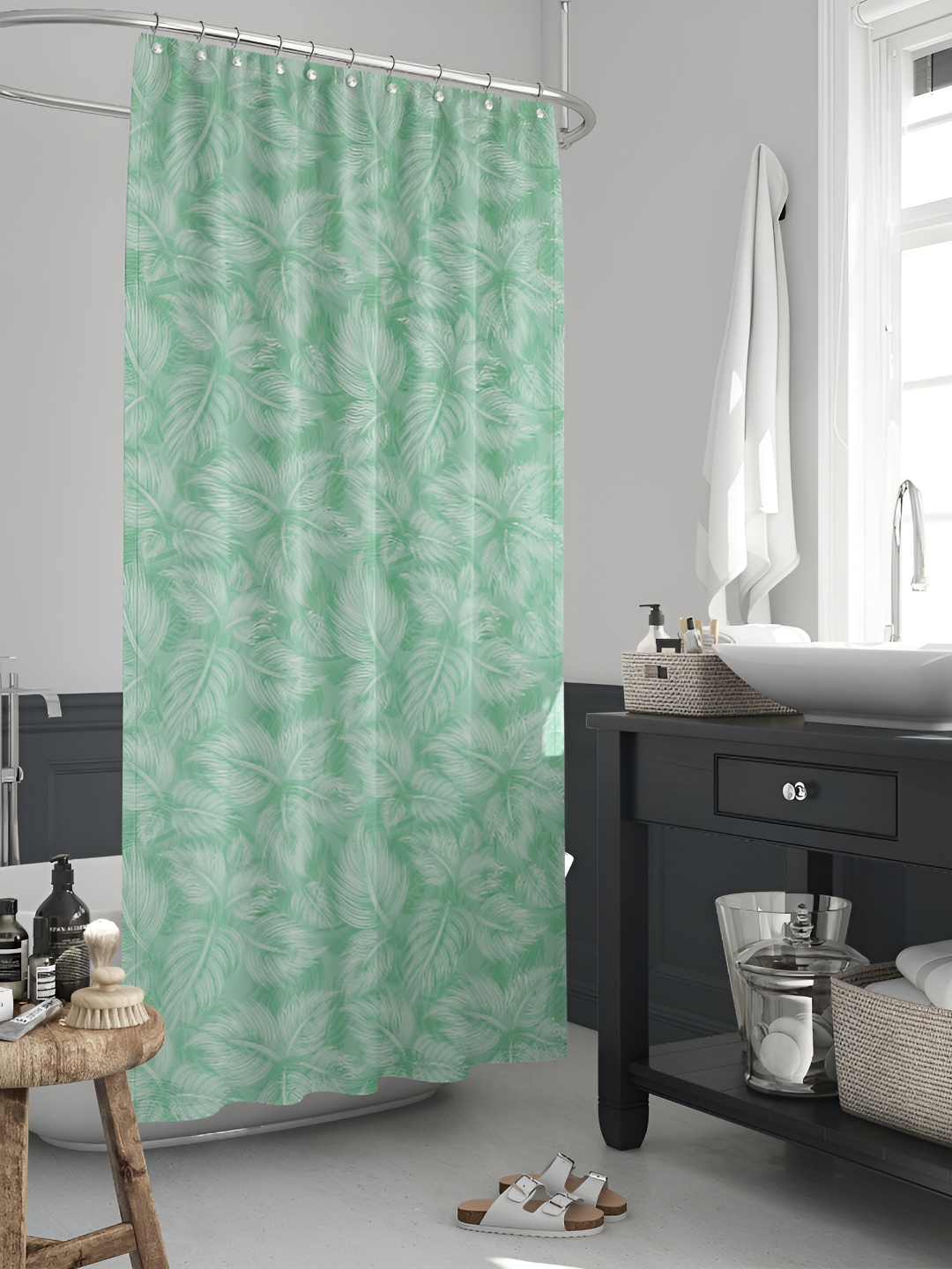 

ArtzFolio Green & White Printed Waterproof Shower Curtain