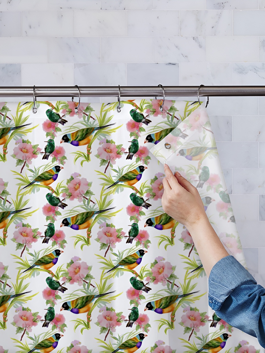 

ArtzFolio Green & White Printed Waterproof Shower Curtains