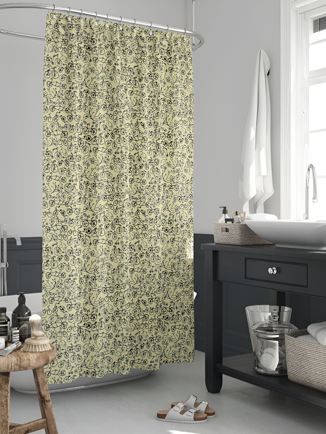 

ArtzFolio Yellow & Black Printed Waterproof Shower Curtains