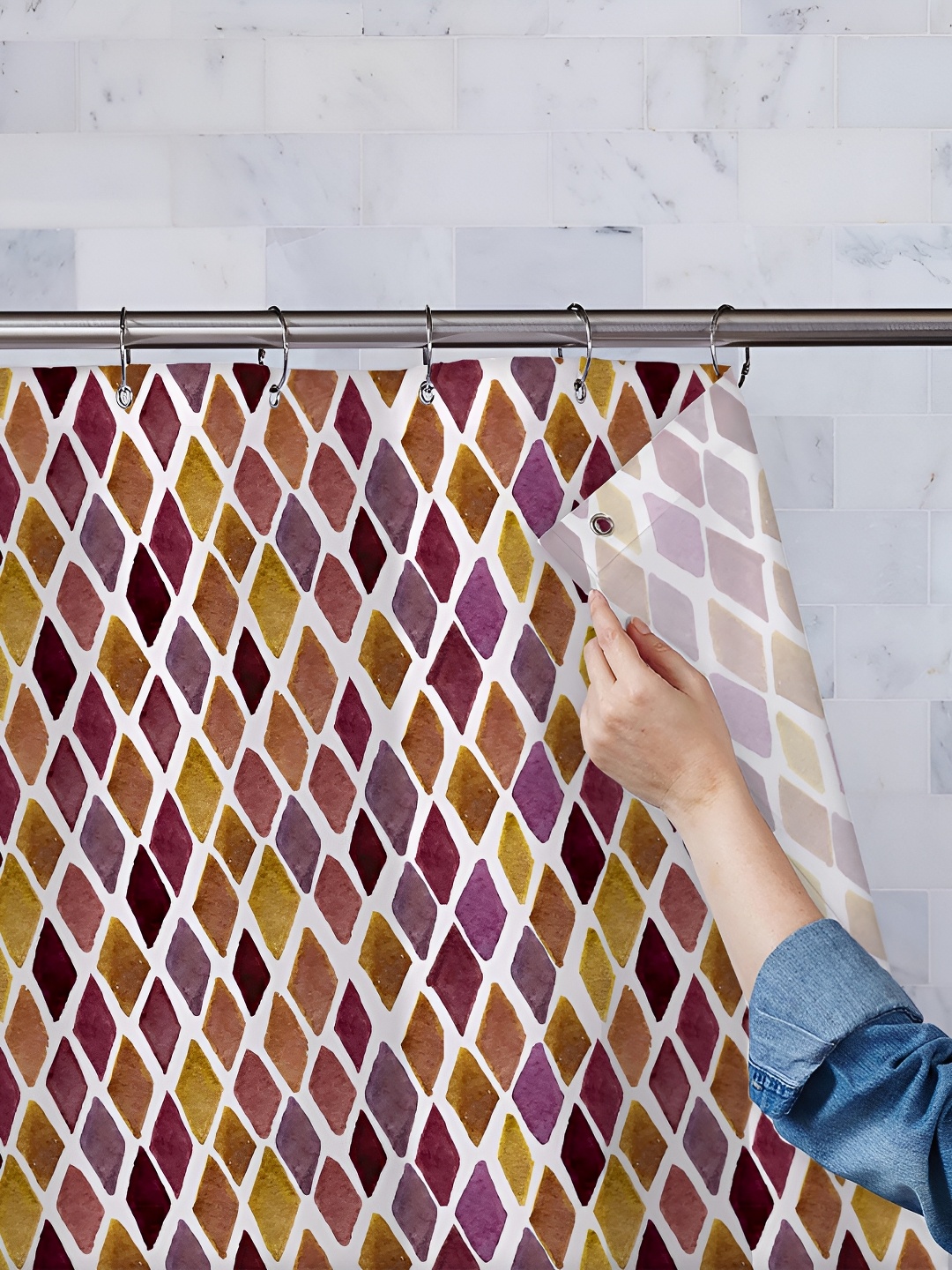 

ArtzFolio Yellow & Purple Printed Waterproof Shower Curtains