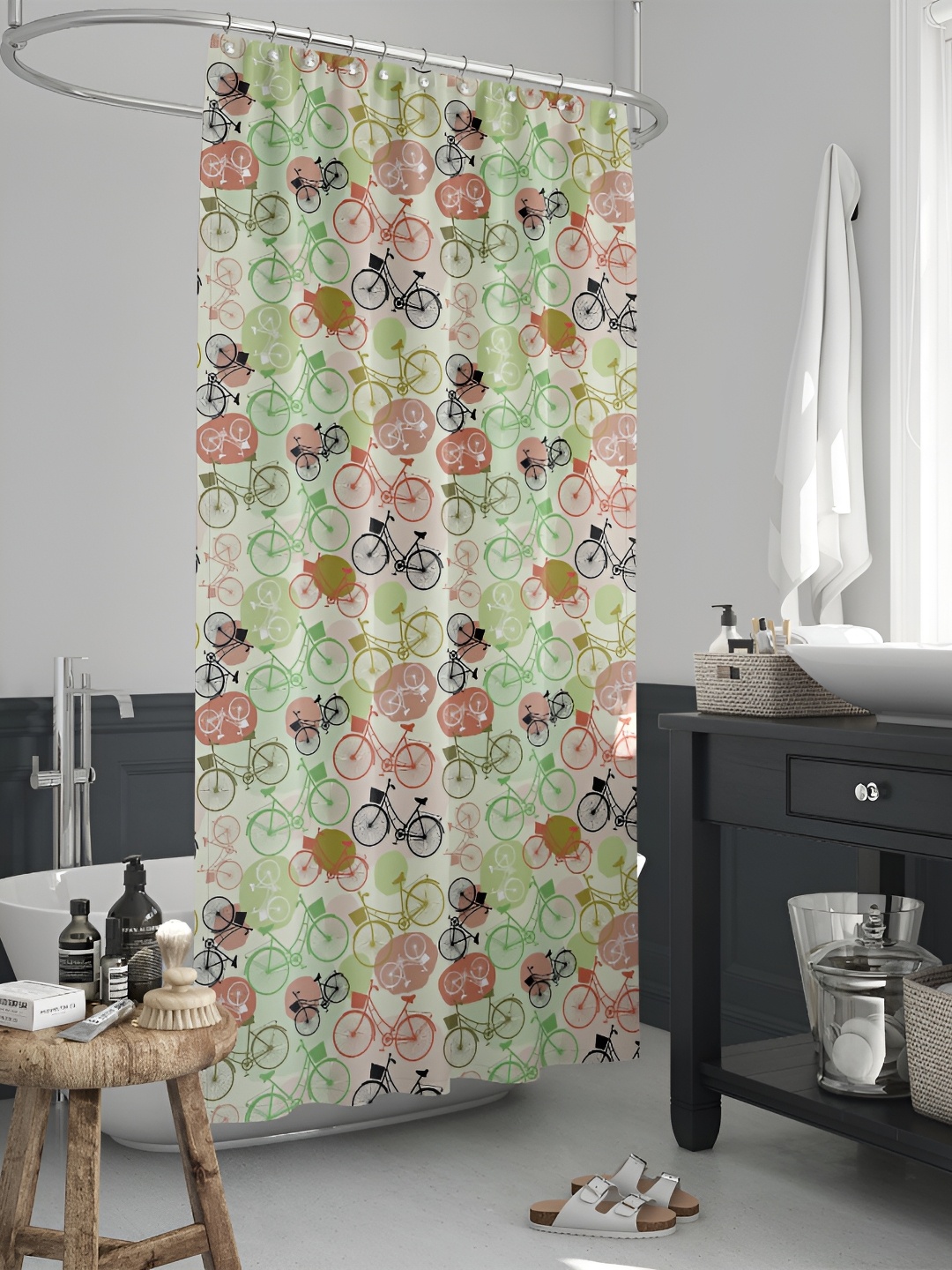 

ArtzFolio Cream-colored & Green Printed Waterproof Shower Curtain