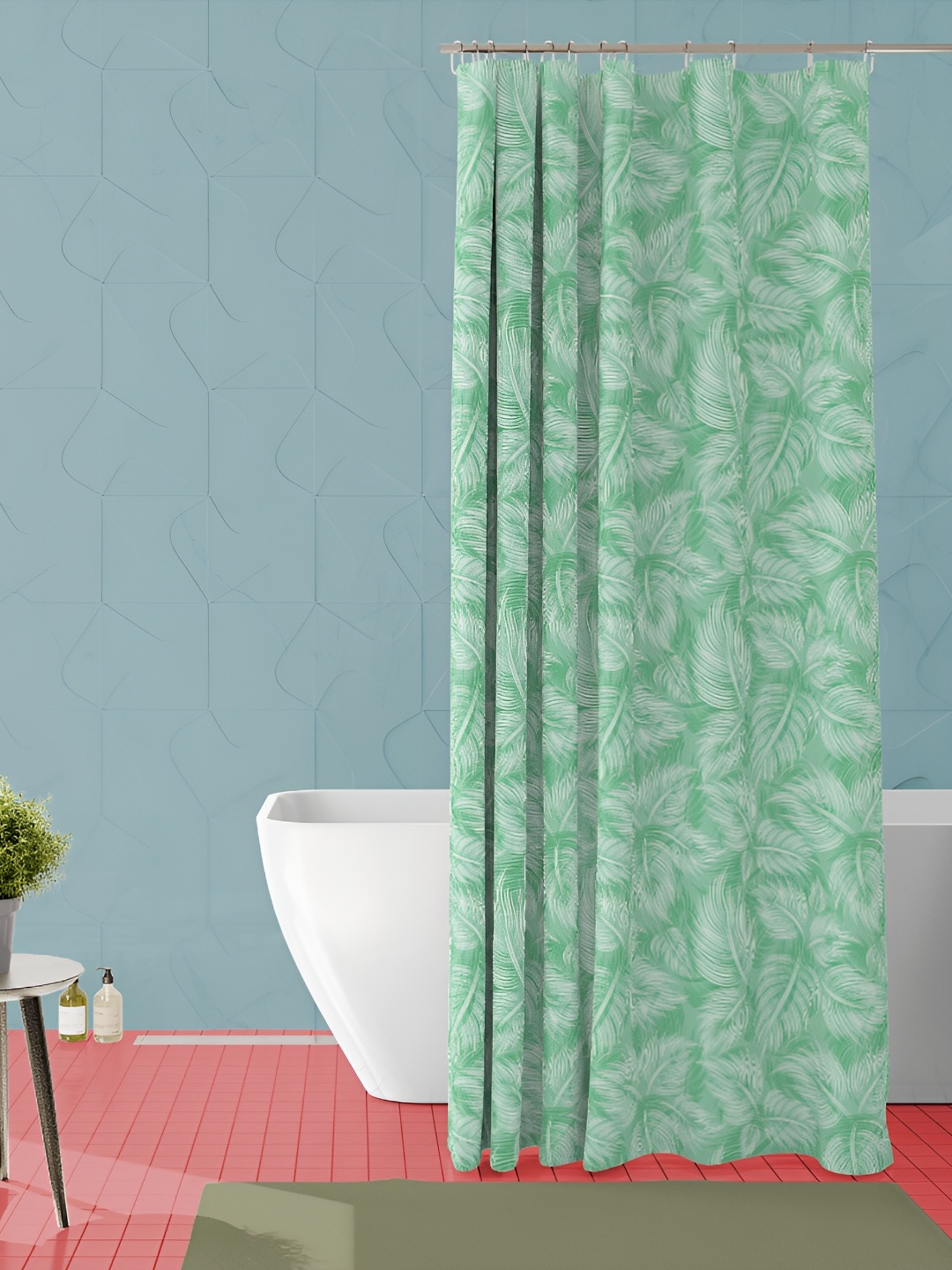 

ArtzFolio Green & White Printed Waterproof Shower Curtain