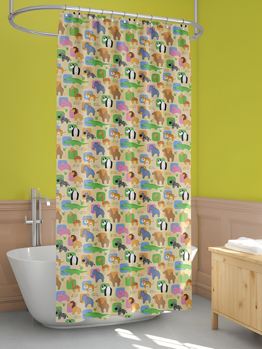 

ArtzFolio Beige & Green Printed Waterproof Shower Curtains