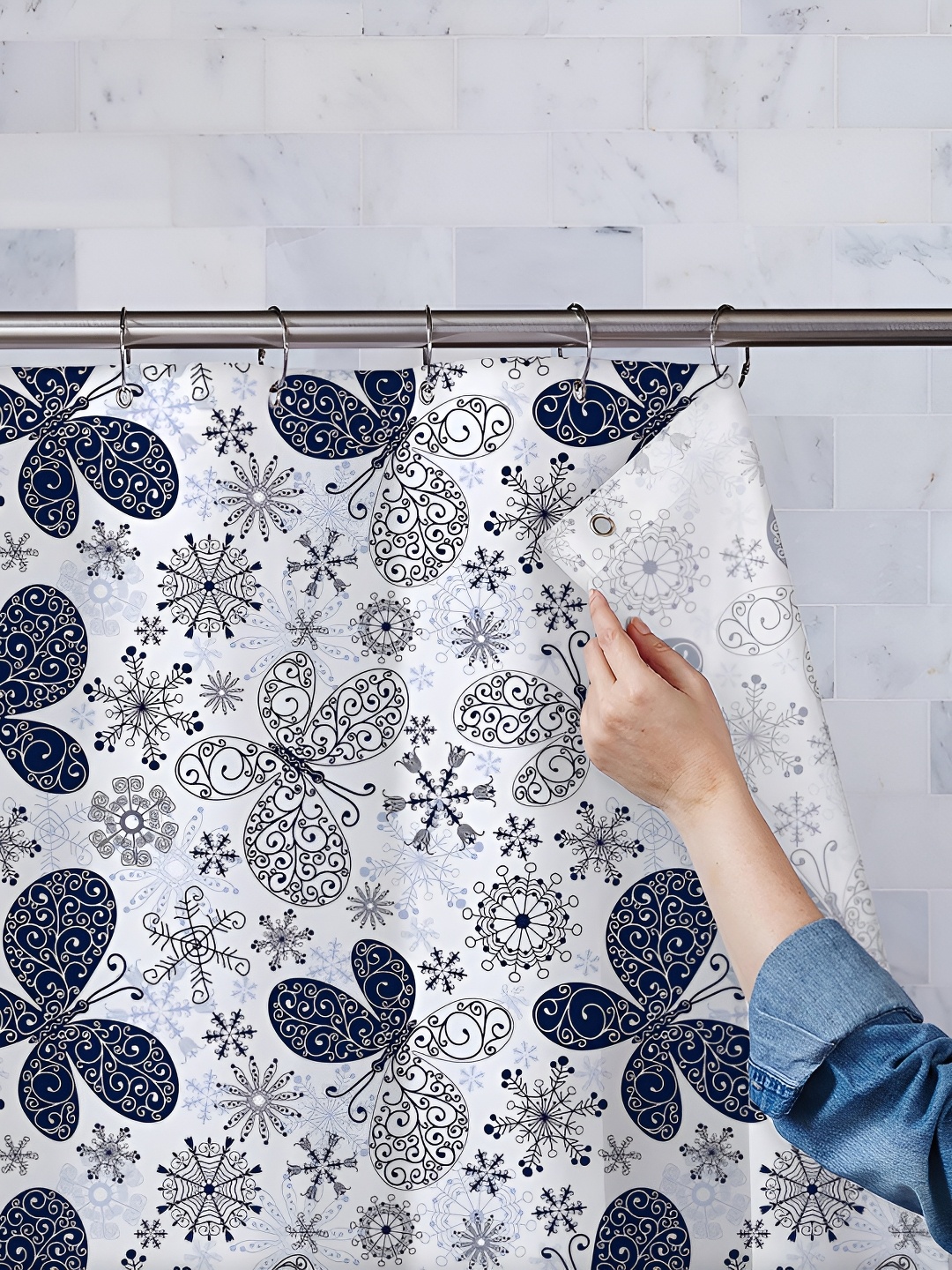 

ArtzFolio White & Black Printed Waterproof Shower Curtains