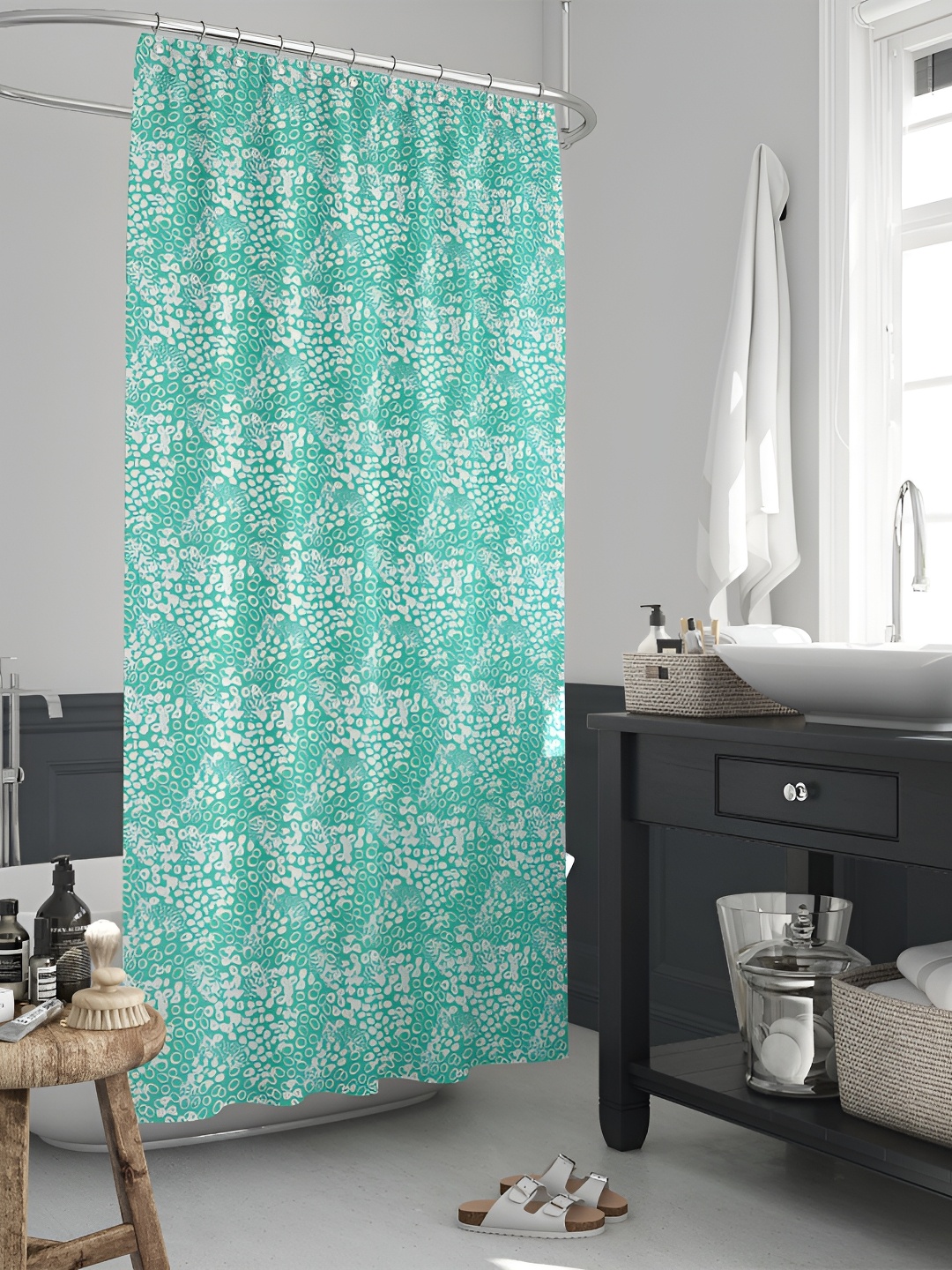 

ArtzFolio White & Green Printed Waterproof Shower Curtains