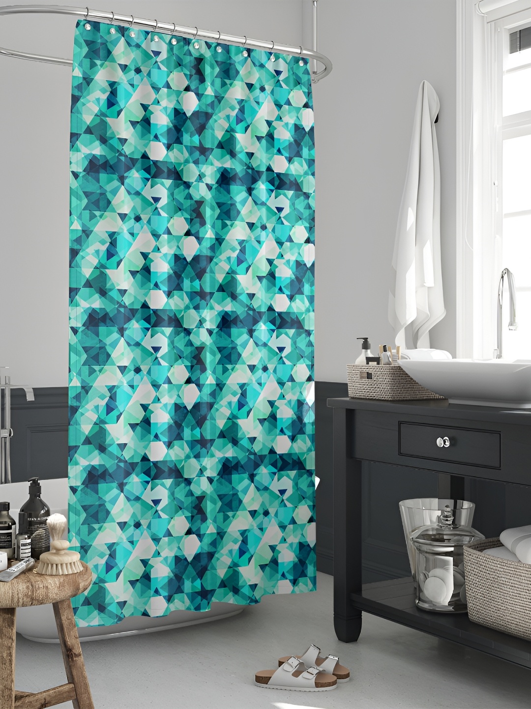 

ArtzFolio White & Green Printed Waterproof Shower Curtains