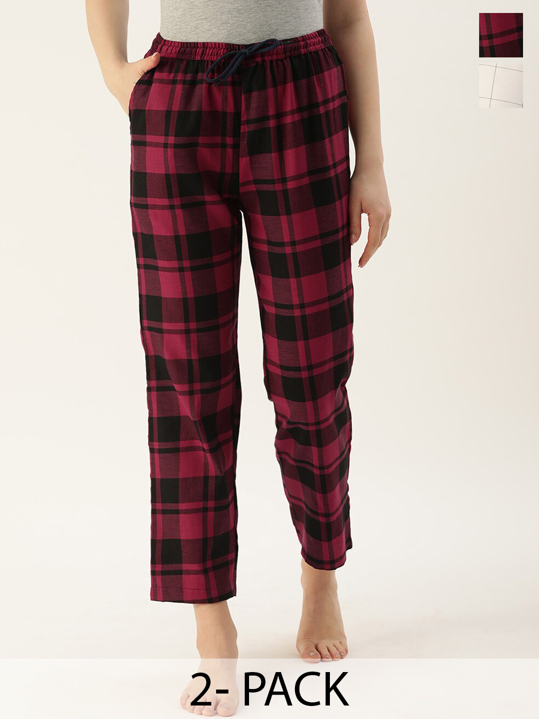 

Kryptic Pack Of 2 Checked Cotton Straight Leg Lounge Pants, White