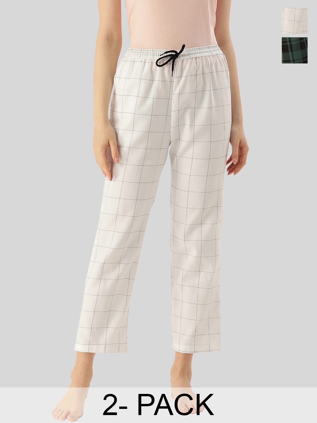 

Kryptic Pack Of 2 Checked Cotton Straight Leg Lounge Pants, White