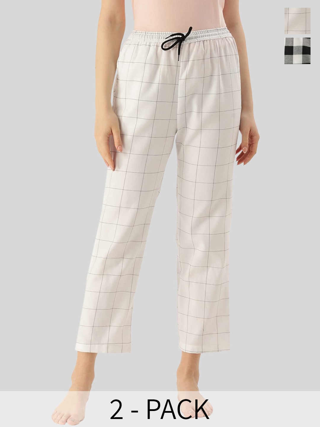 

Kryptic Women Set Of 2 Checked Cotton Lounge Pants, White