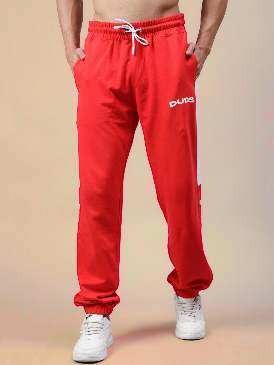 

WEARDUDS Men Self Design Relaxed-Fit Joggers, Red