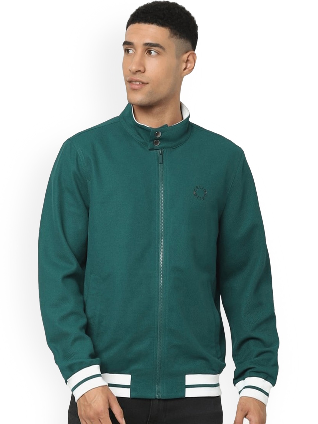 

Celio Mock Collar Long Sleeves Zip Detail Cotton Bomber Jacket, Green