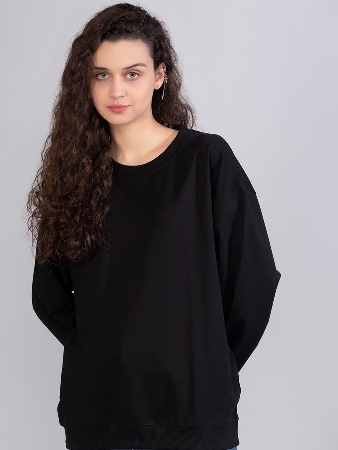 

PRONK Drop Shoulder Sleeves Long Sleeves Baggy Pullover Sweatshirt, Black
