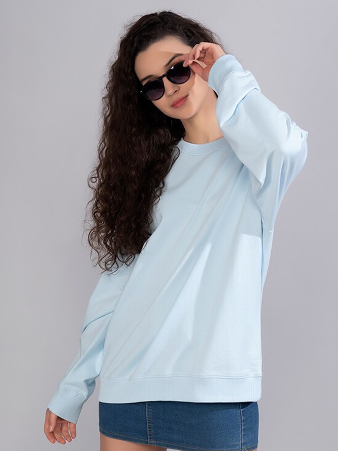 

PRONK Drop Shoulder Sleeves Long Sleeves Cotton Pullover, Blue