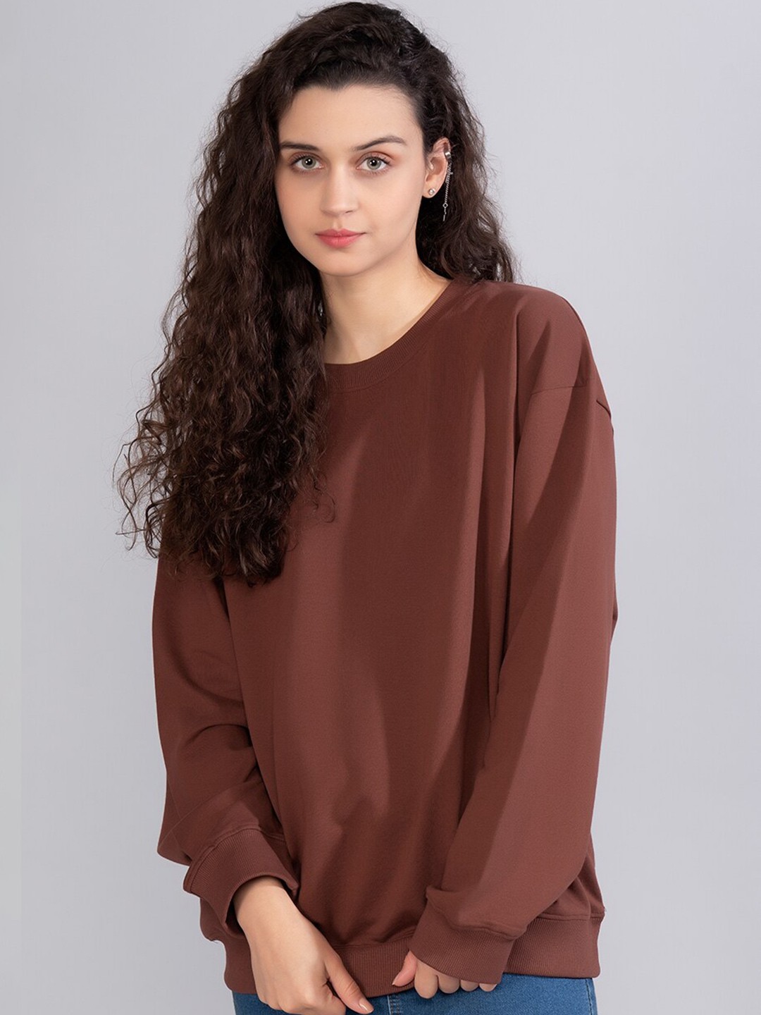 

PRONK Drop Shoulder Sleeves Long Sleeves Cotton Pullover, Brown