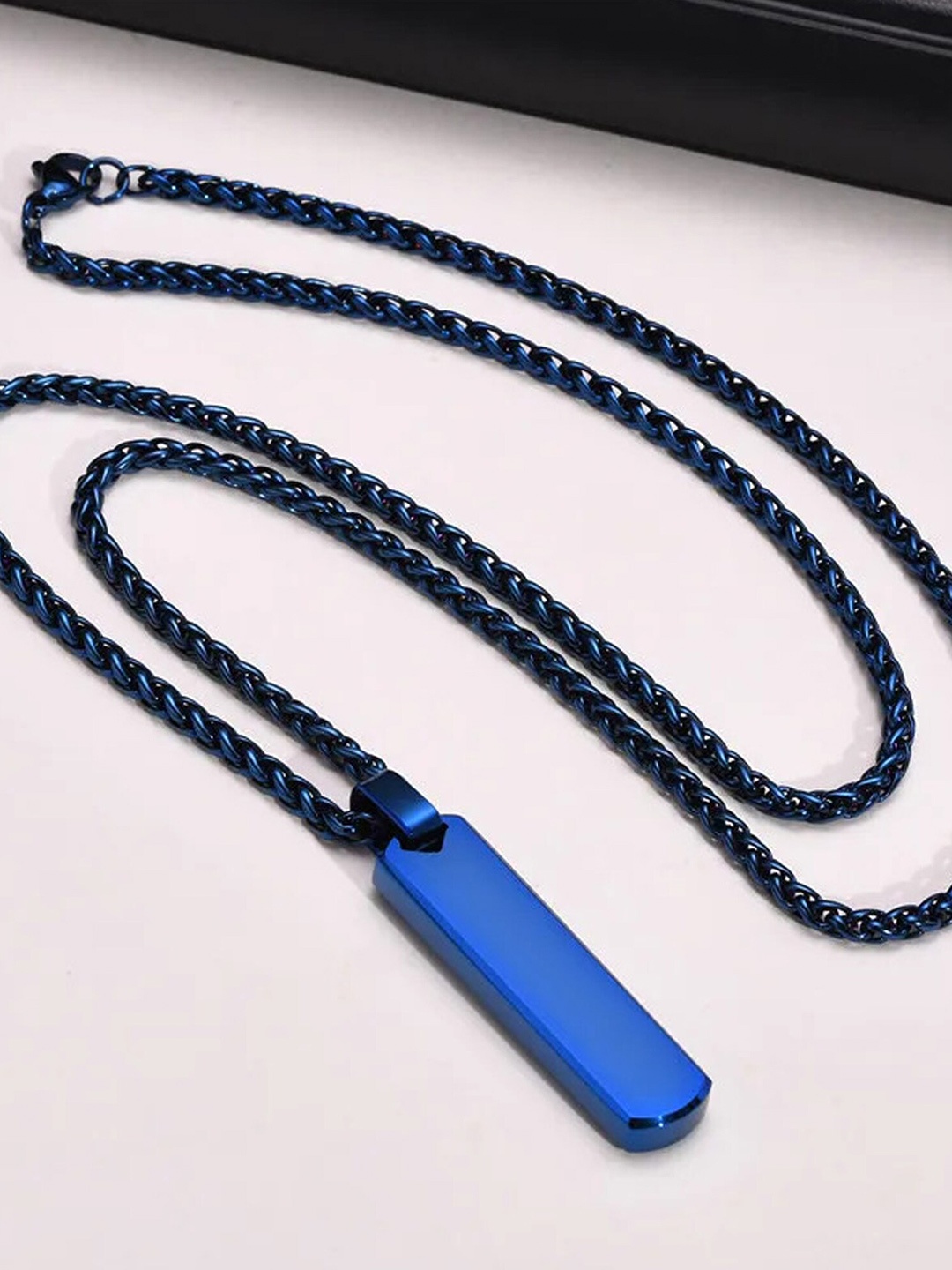 

Fashion Frill Stainless Steel Bar-Shaped Pendant With Chain, Blue