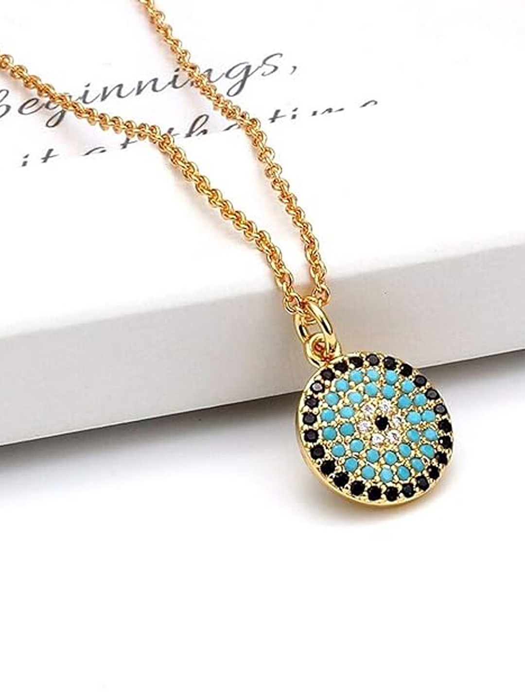 

Fashion Frill Gold-Plated CZ-Studded Circular-Shaped Pendant With Chain