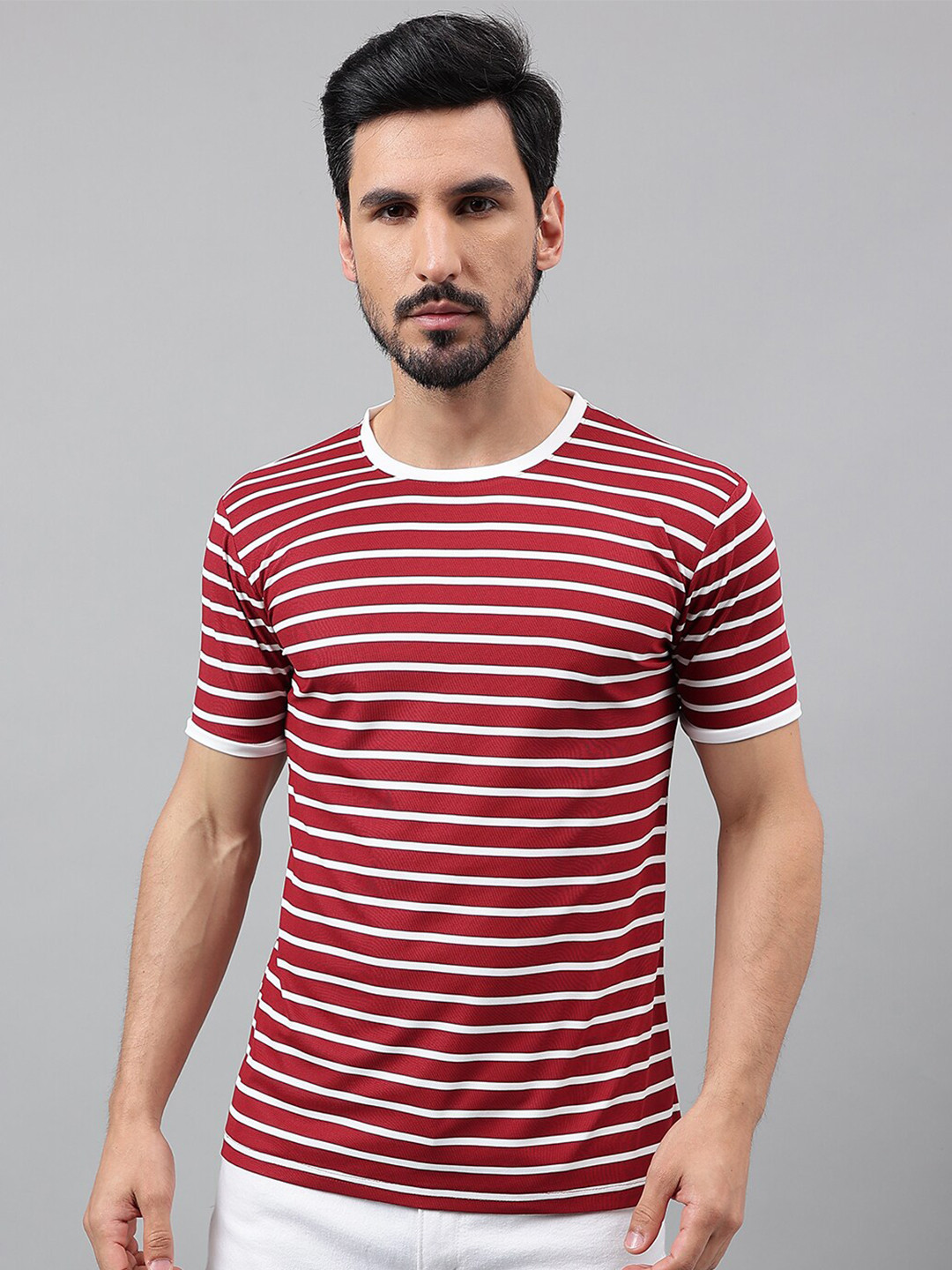 

Voroxy Striped Round Neck Short Sleeves Regular Fit T-shirt, Maroon