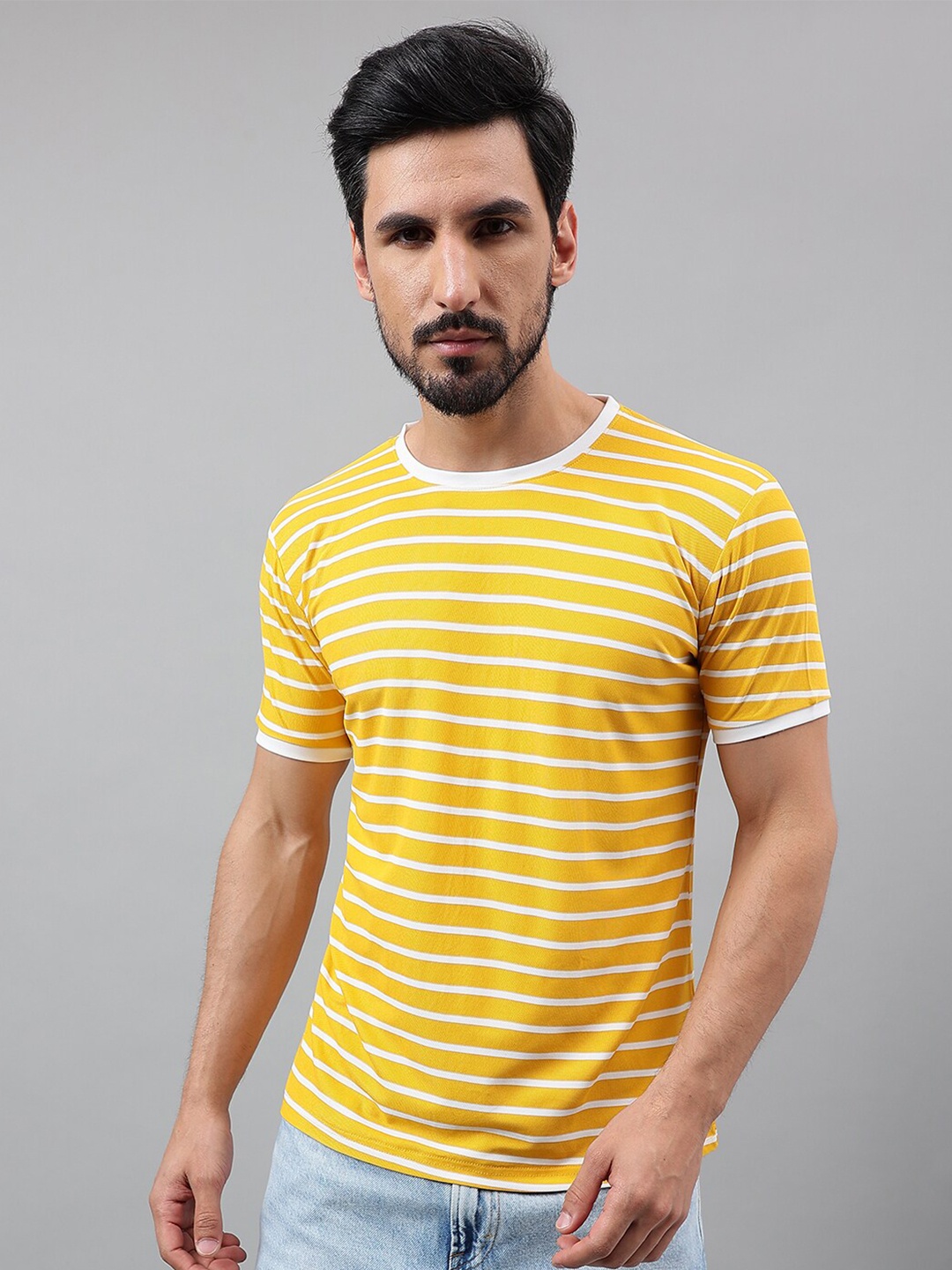 

Voroxy Striped Round Neck Short Sleeves Regular Fit T-shirt, Mustard