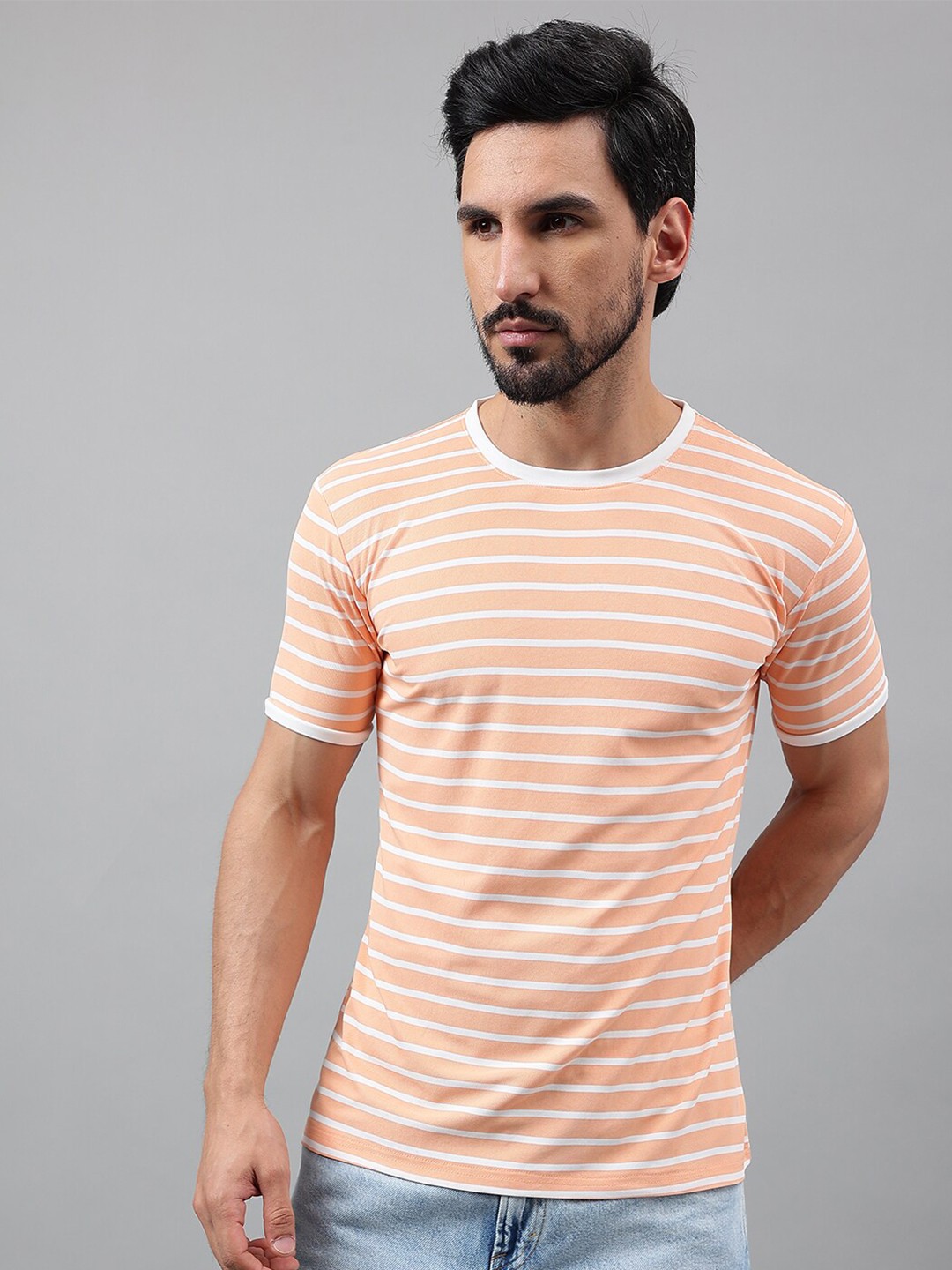 

Voroxy Striped Round Neck Short Sleeves Regular Fit T-shirt, Orange