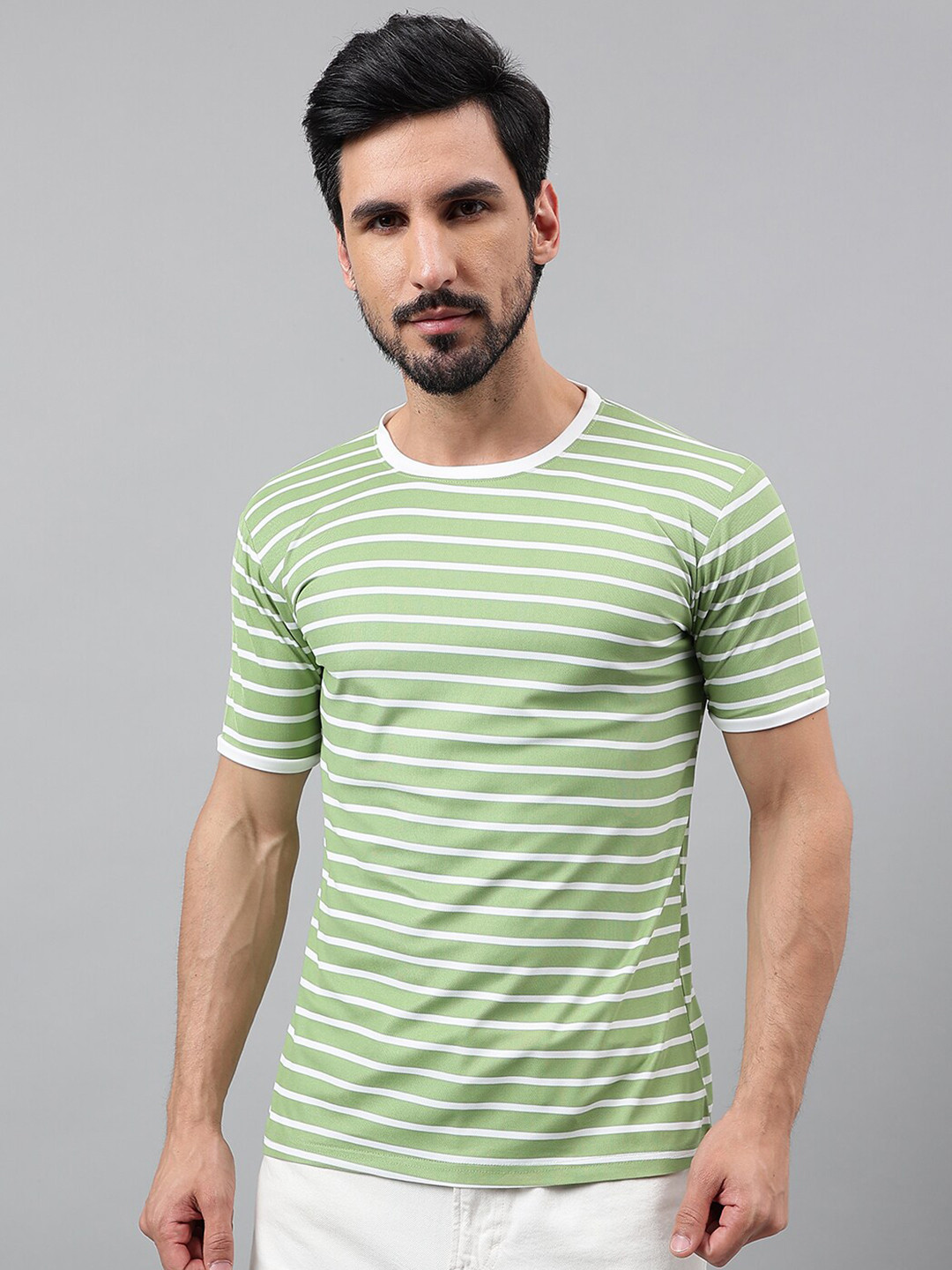 

Voroxy Striped Round Neck Short Sleeves Regular Fit T-shirt, Olive