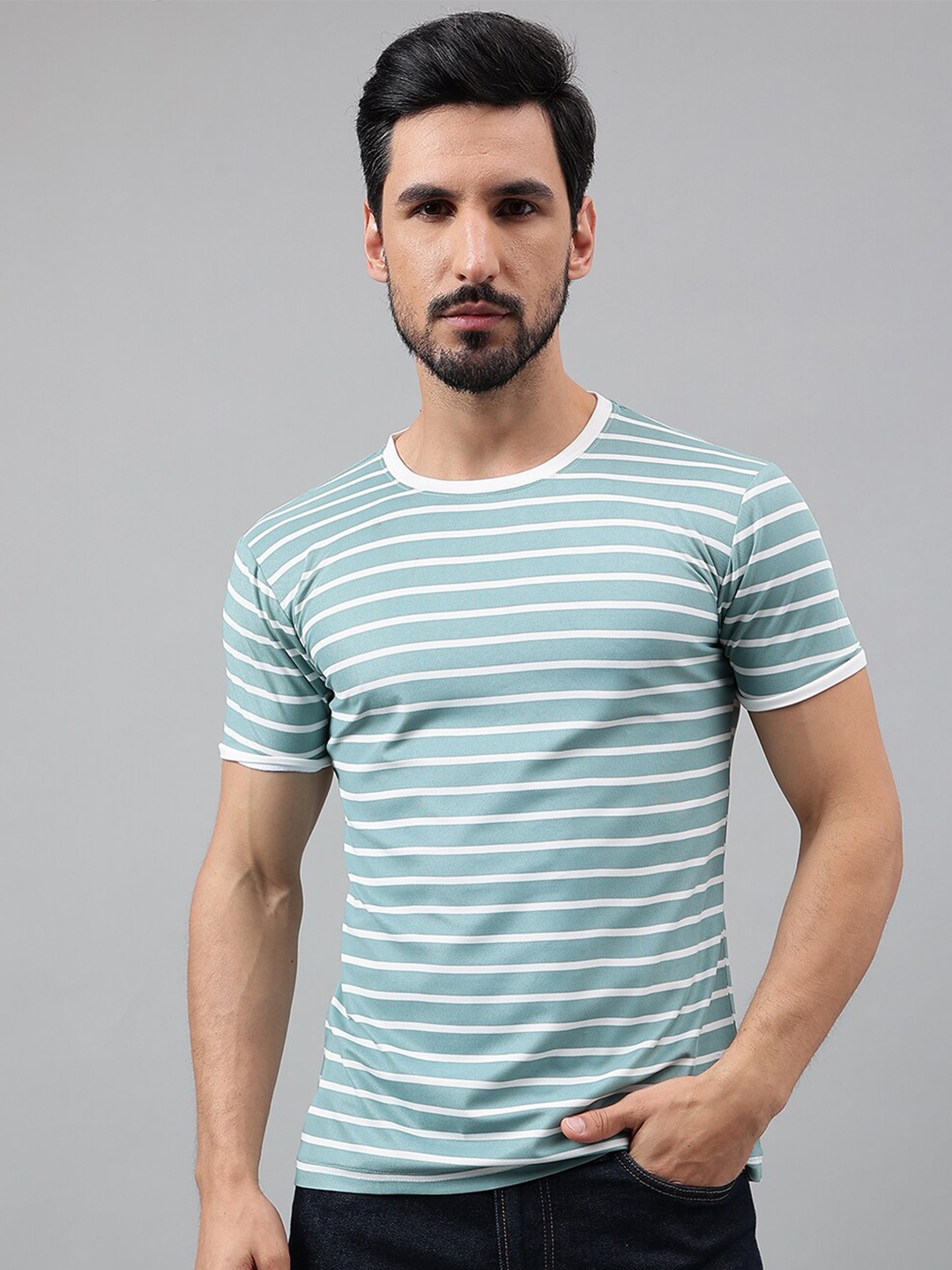 

Voroxy Striped Round Neck Short Sleeves Regular Fit T-shirt, Green