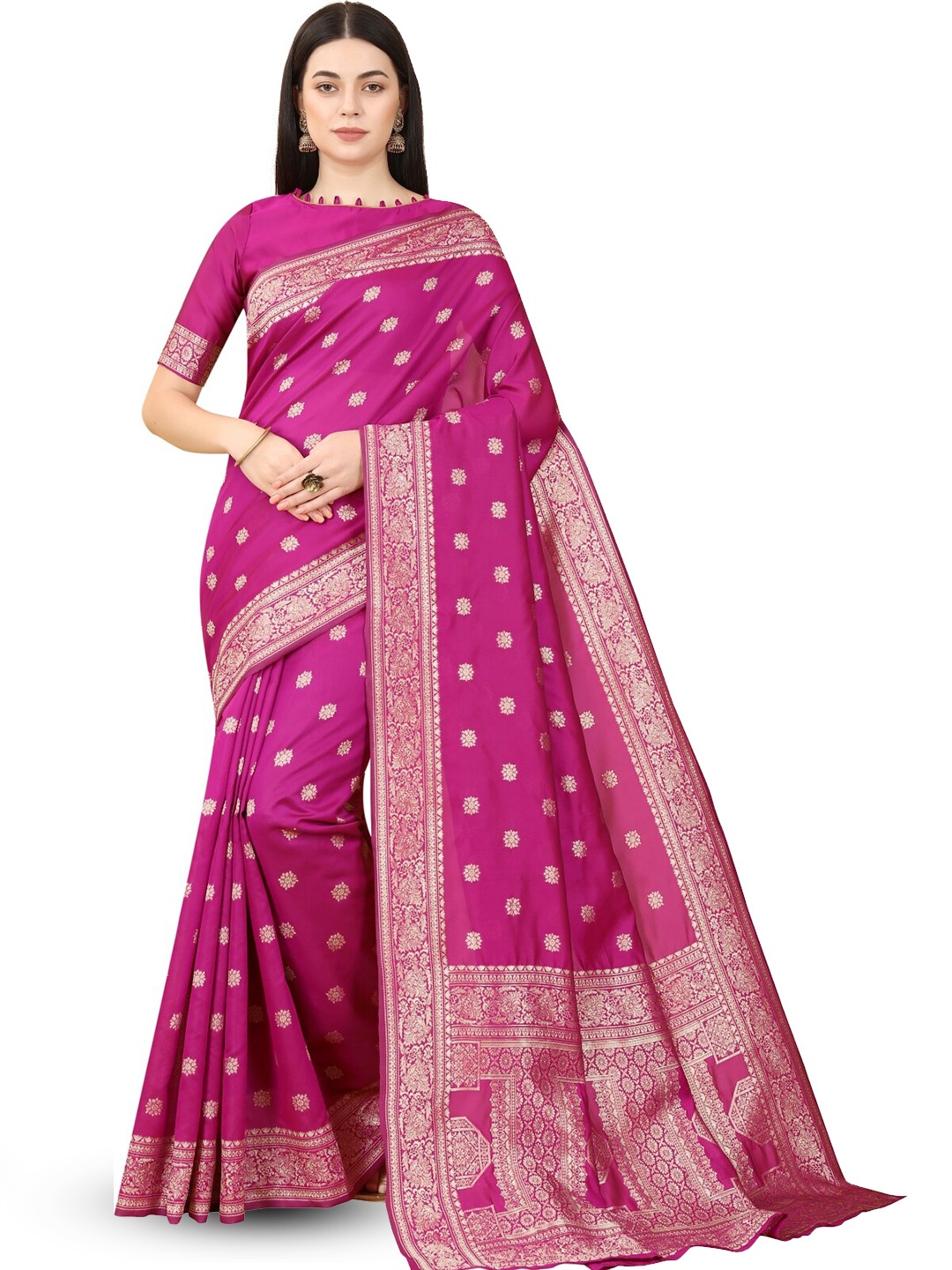 

HOLLYBEE TELLS Ethnic Motifs Woven Design Zari Banarasi Saree, Pink