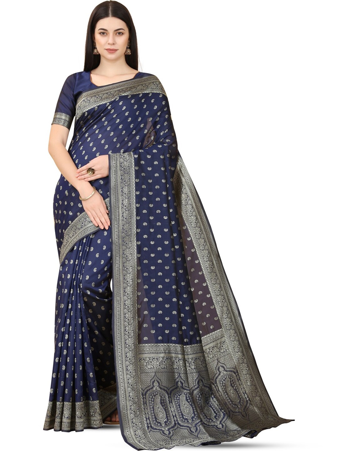 

HOLLYBEE TELLS Ethnic Motifs Woven Design Zari Banarasi Saree, Blue