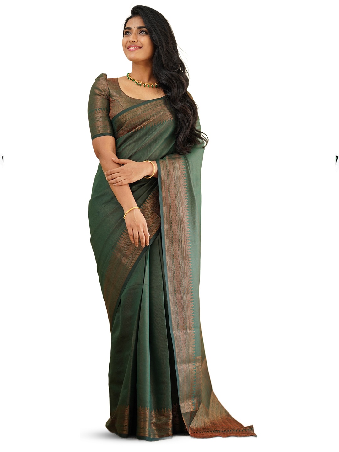 

HOLLYBEE TELLS Zari Banarasi Saree, Green