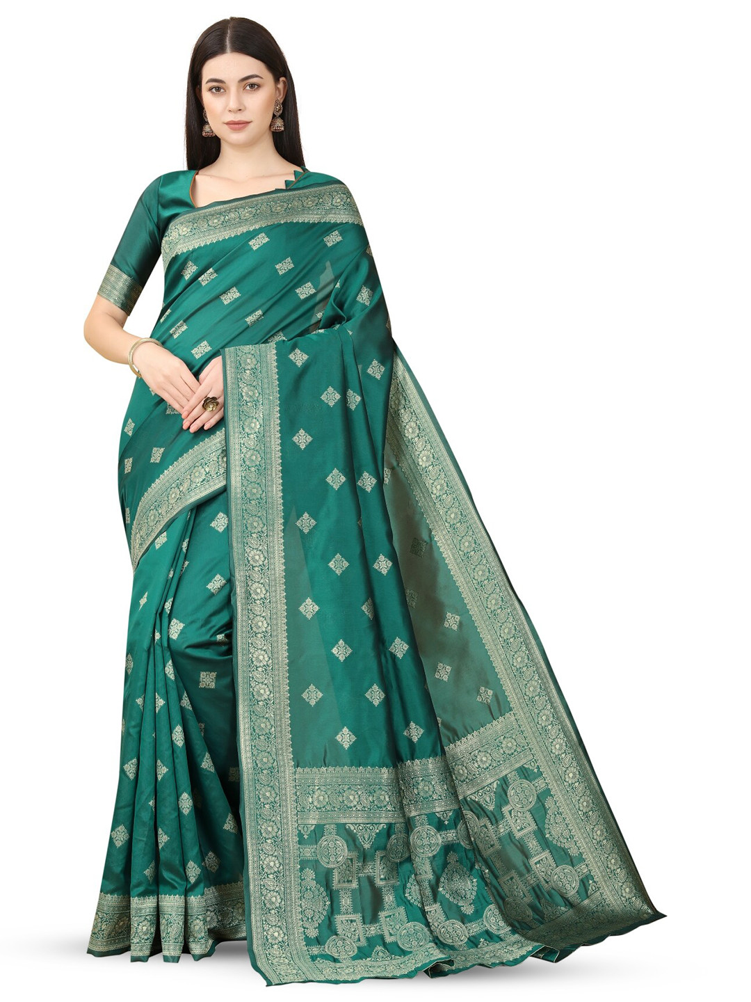 

HOLLYBEE TELLS Ethnic Motifs Woven Design Zari Banarasi Saree, Green