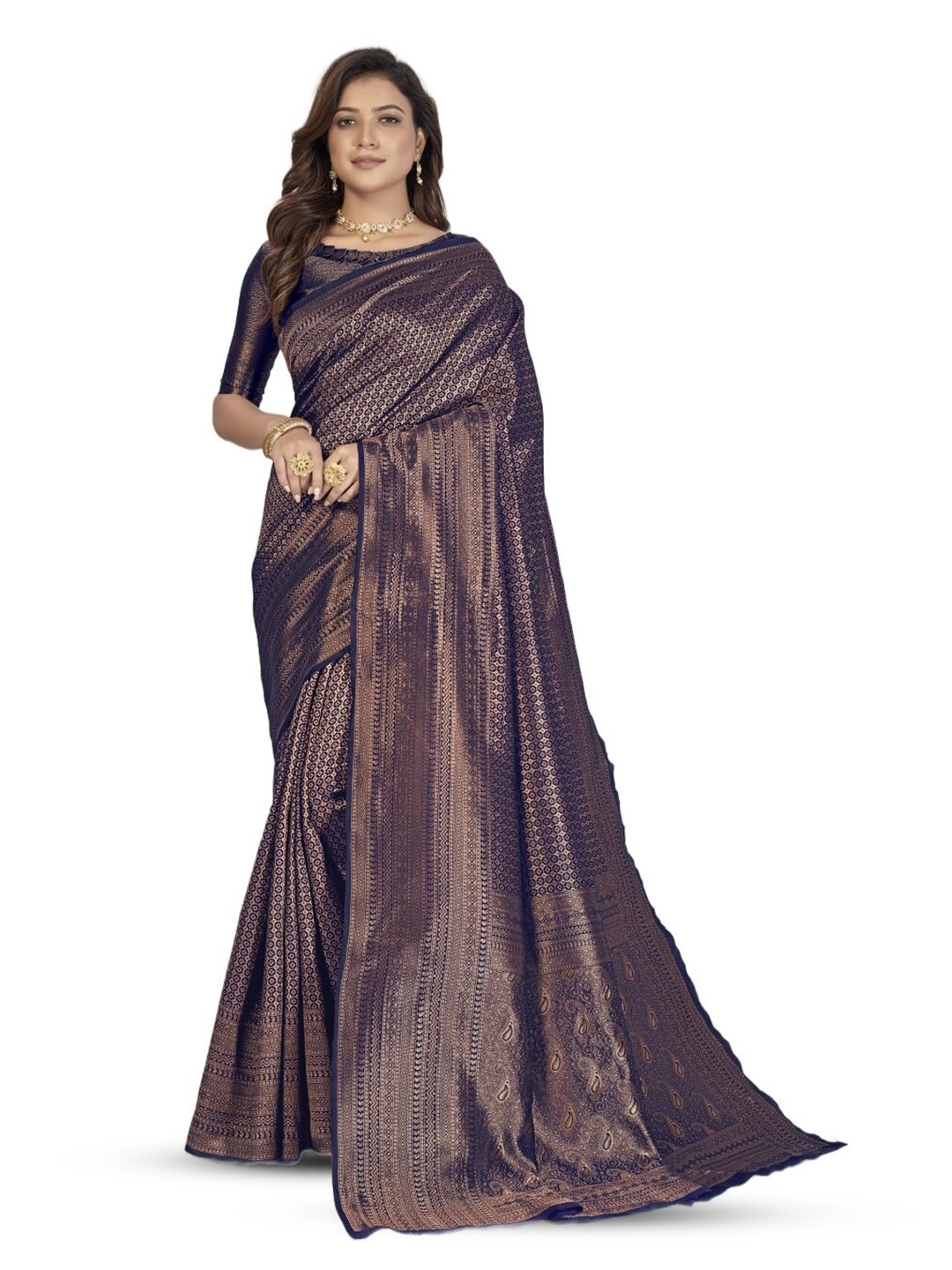 

HOLLYBEE TELLS Ethnic Motifs Woven Design Zari Banarasi Saree, Blue