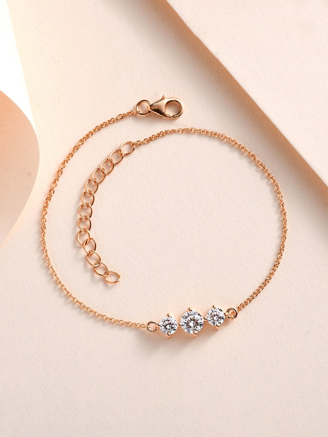 

Ornate Jewels Rose Gold Plated American Diamond Solitaire Bracelet