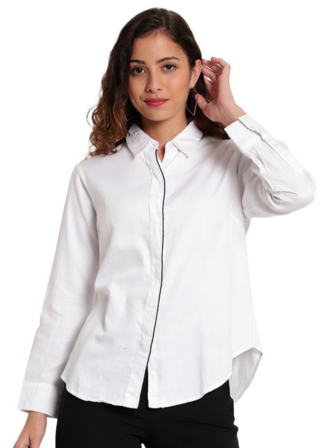 

Indietoga Spread Collar Classic Slim Fit Opaque Cotton Formal Shirt, White