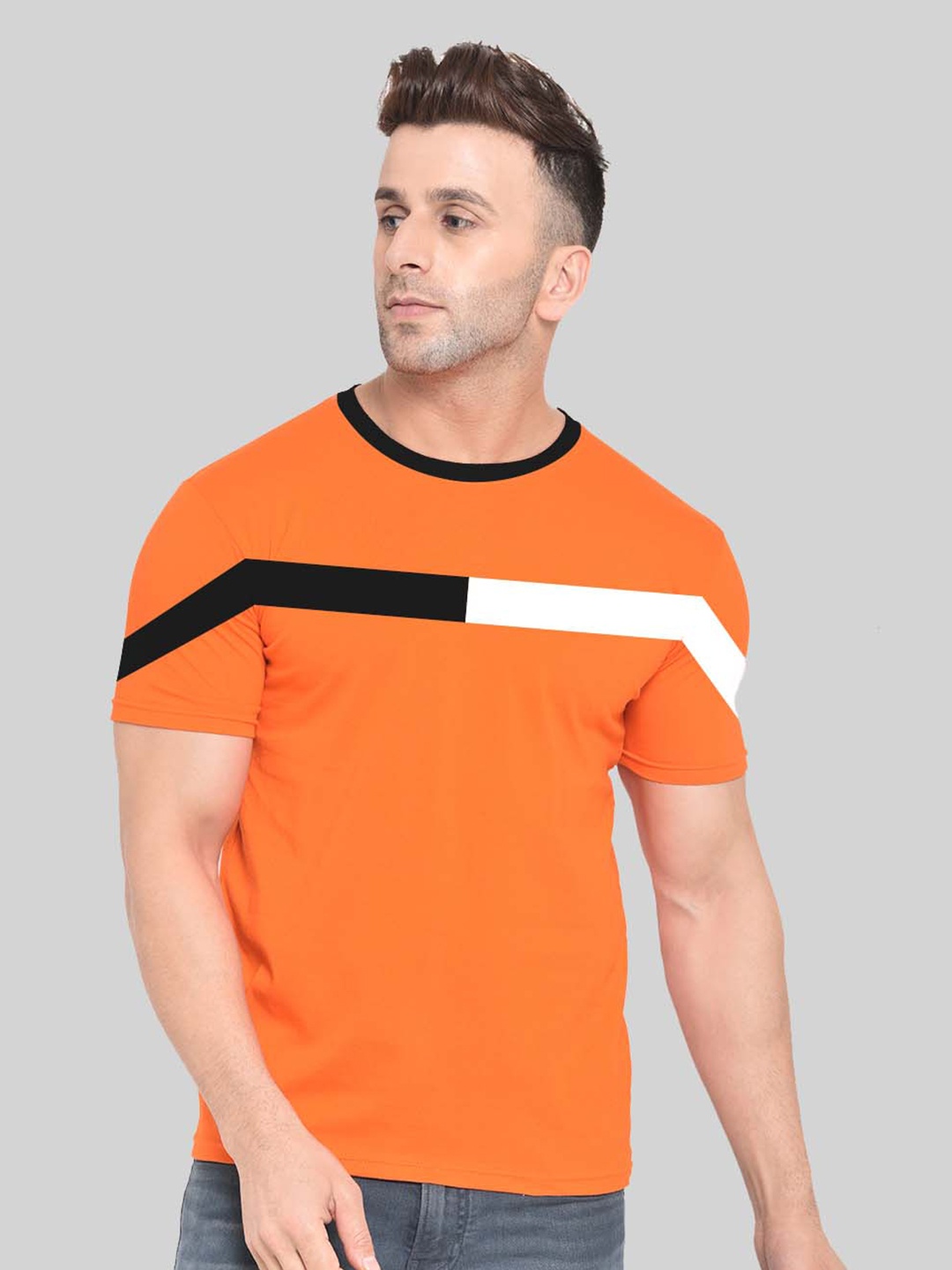 

BAESD Colourblocked Round Neck Cotton T-shirt, Orange