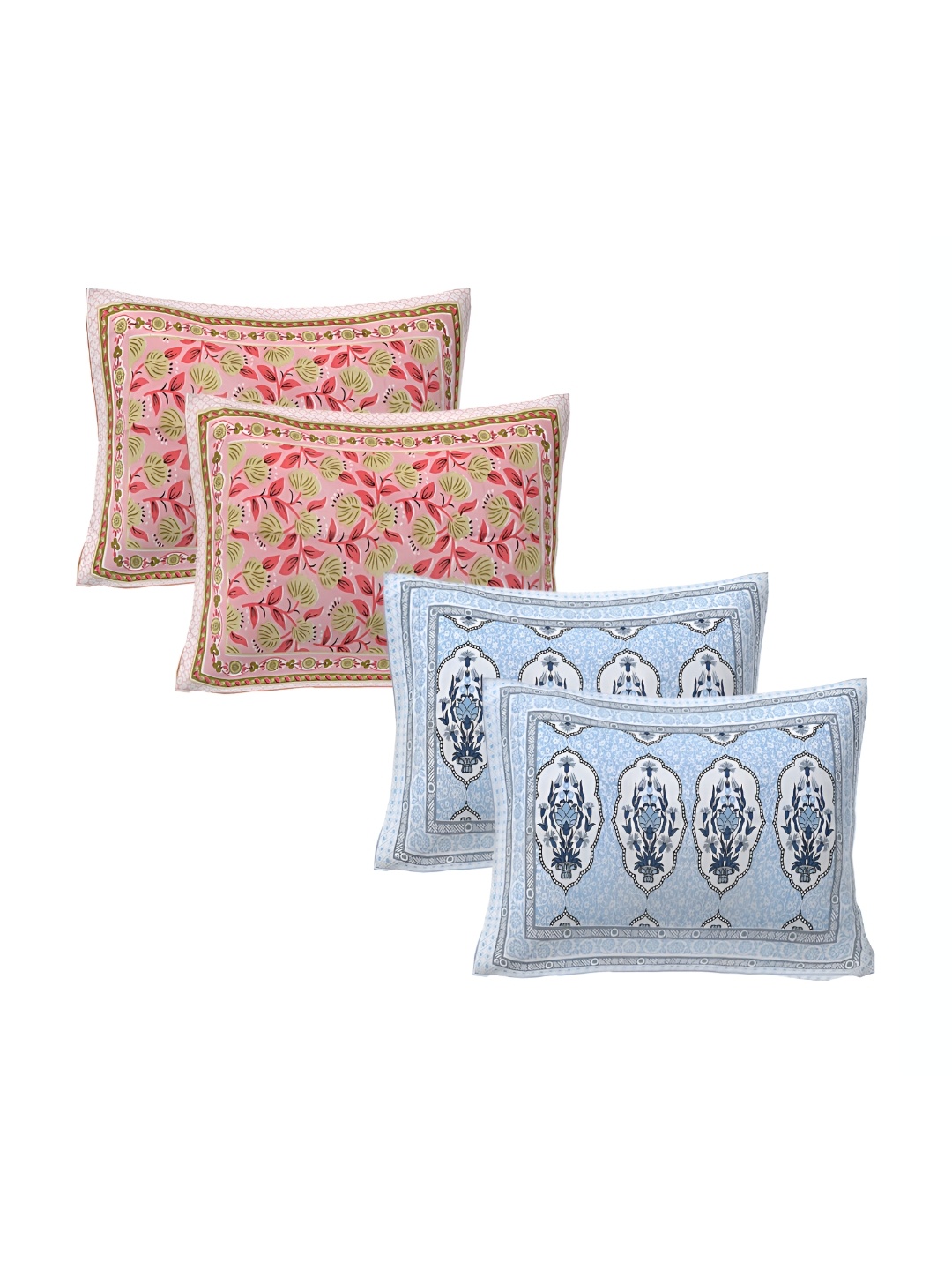 

VANI E Pink & Blue 4 Pieces Self Design Pure Cotton Rectangle Pillow Covers