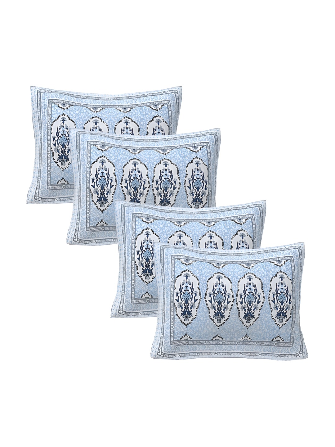 

VANI E Blue & White 4 Pieces Floral Printed Pure Cotton Rectangle Pillow Covers