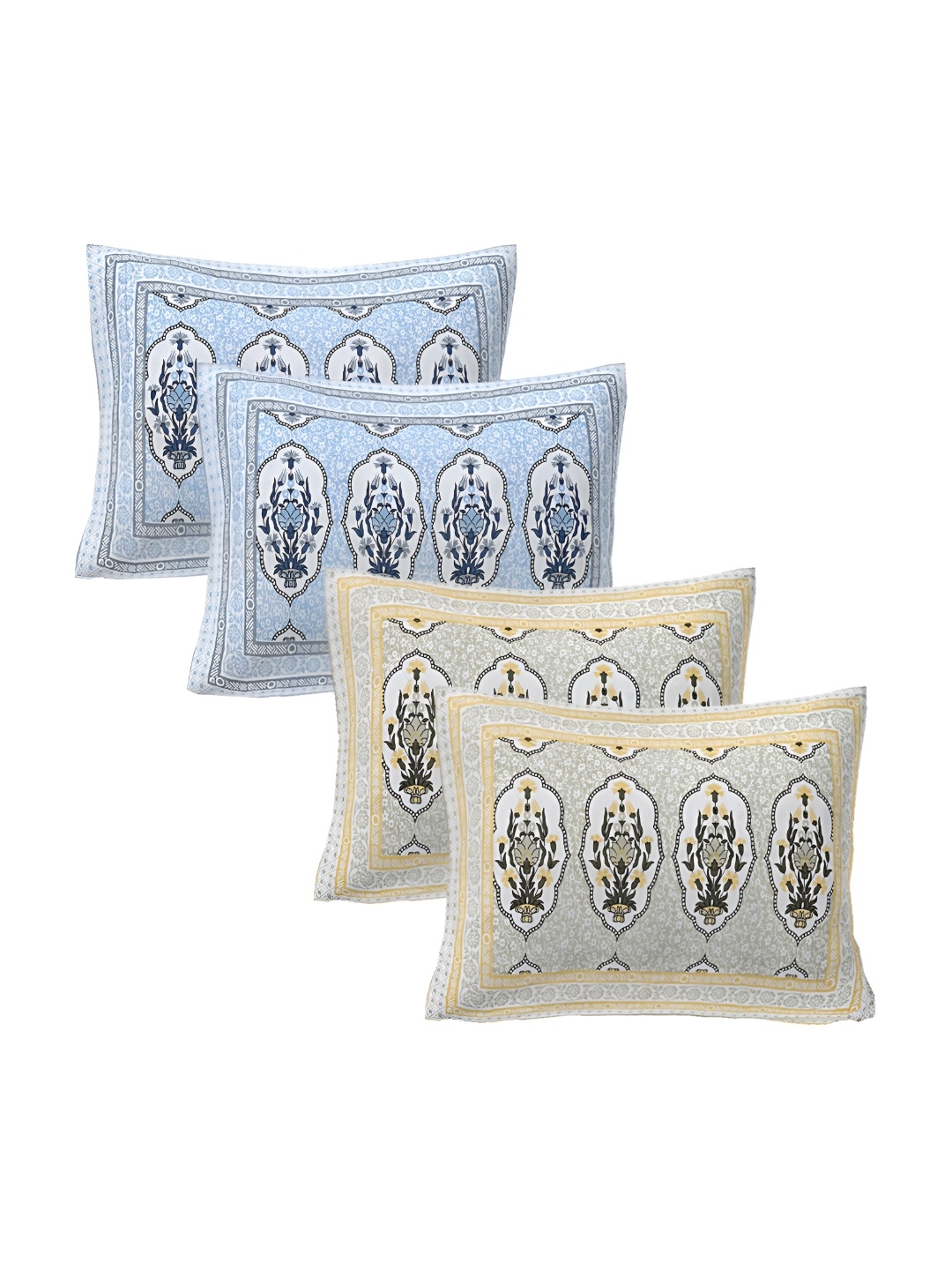 

VANI E Blue & White 4 Pieces Self Design Pure Cotton Rectangle Pillow Covers