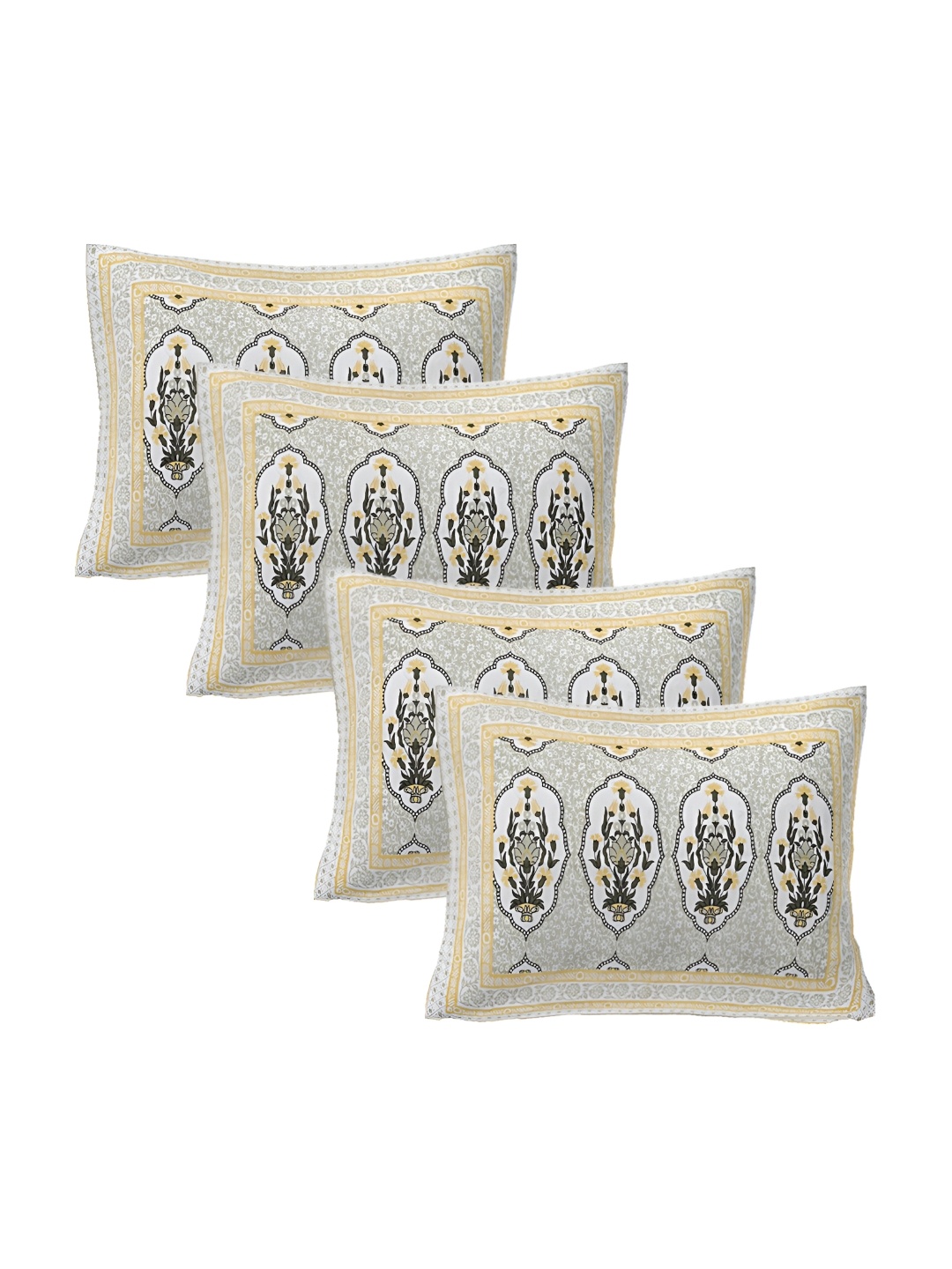 

VANI E Yellow & Grey 4 Pieces Self Design Pure Cotton Rectangle Pillow Covers