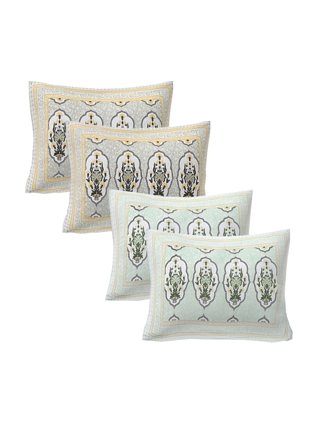 

VANI E Yellow & White 4 Pieces Self Design Pure Cotton Square Pillow Covers