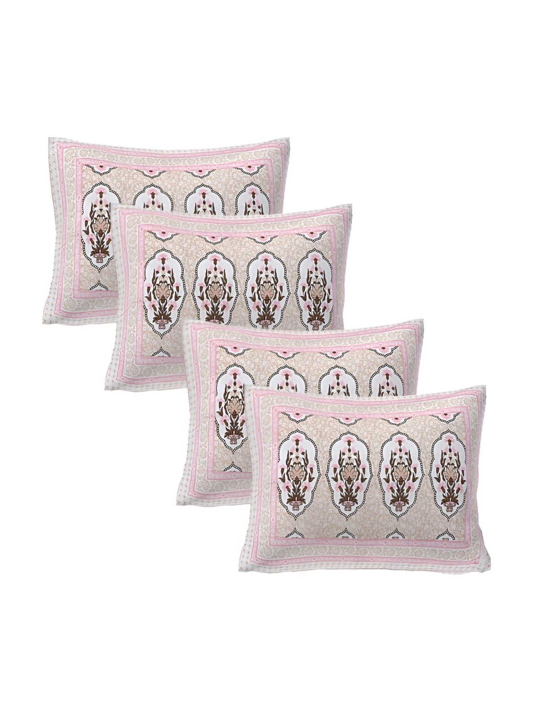 

VANI E Pink & White 4 Pieces Self Design Pure Cotton Rectangle Pillow Covers